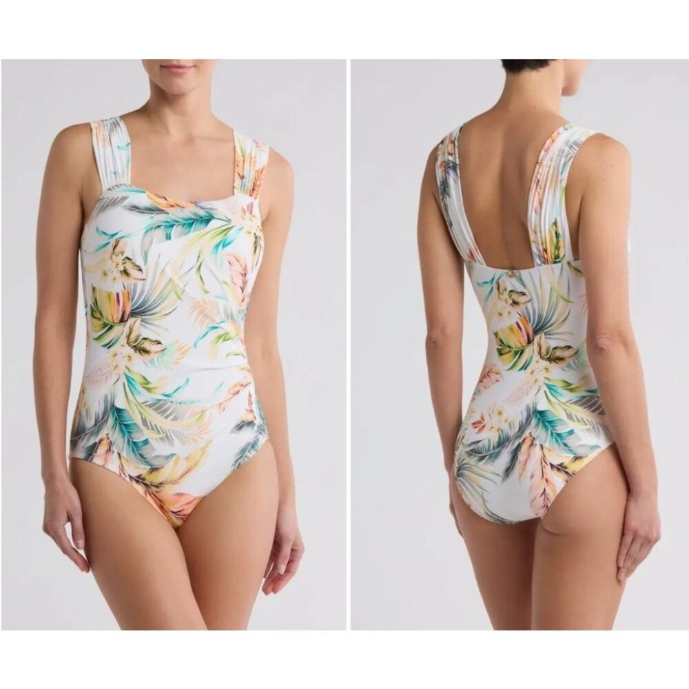 Jantzen Cabana Queen Floral Tummy Control One Piece Swimsuit W/No Wire Bra 28W